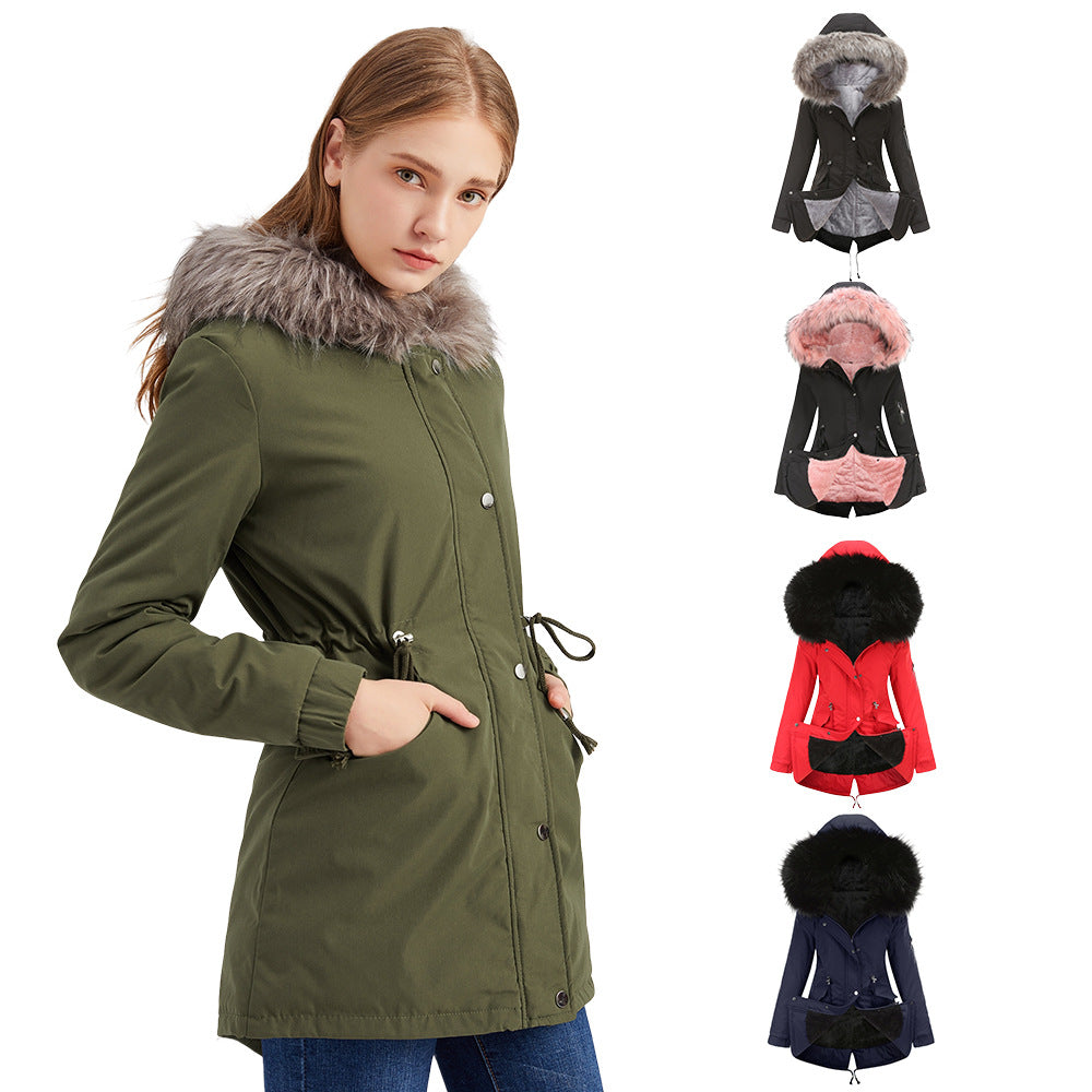 Cotton-padded Mid-length Hooded Winter Warm Fleece Coats