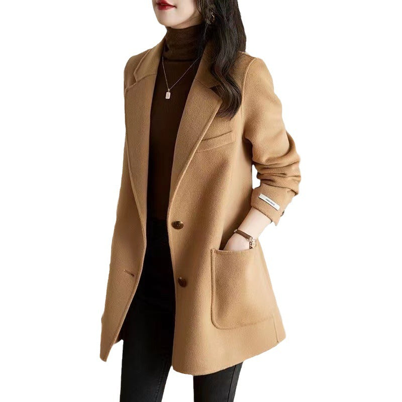 Women's Commuter Solid Color Long Sleeve Woolen Coats