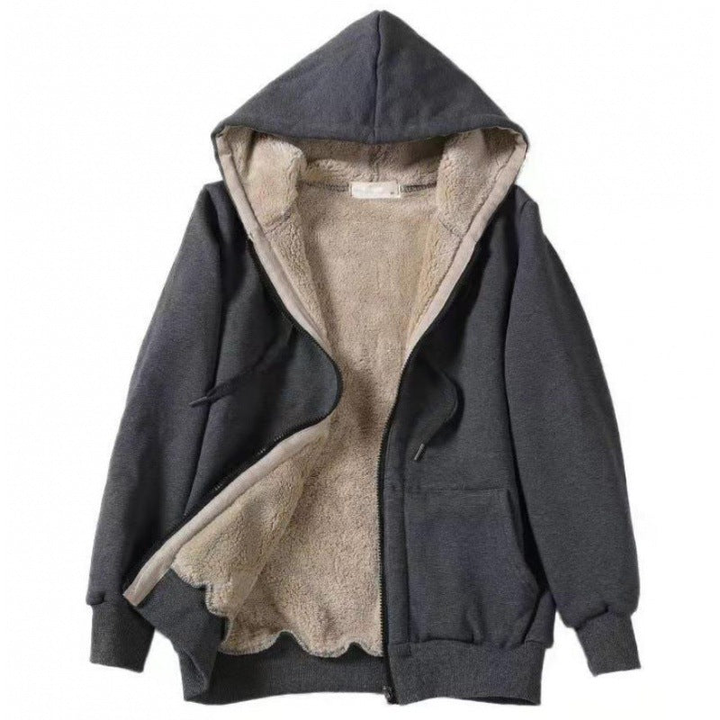 Women's Plush Hooded Long Sleeve Solid Color Clothing