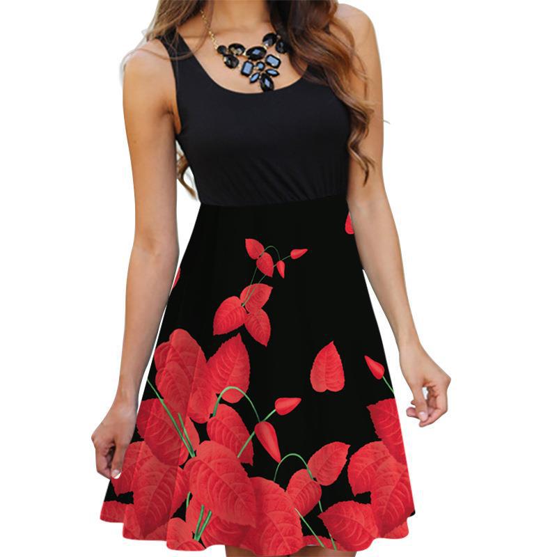 Women's Popular Sleeveless Round Neck Digital Printing Dresses