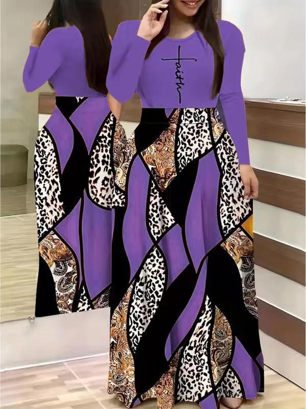 Women's Casual Printed Deep V Long Dress Dresses