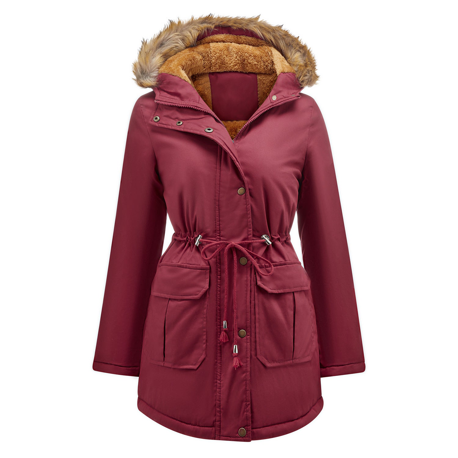 Women's Fleece Lined Hooded Collar Winter Warm Large Coats