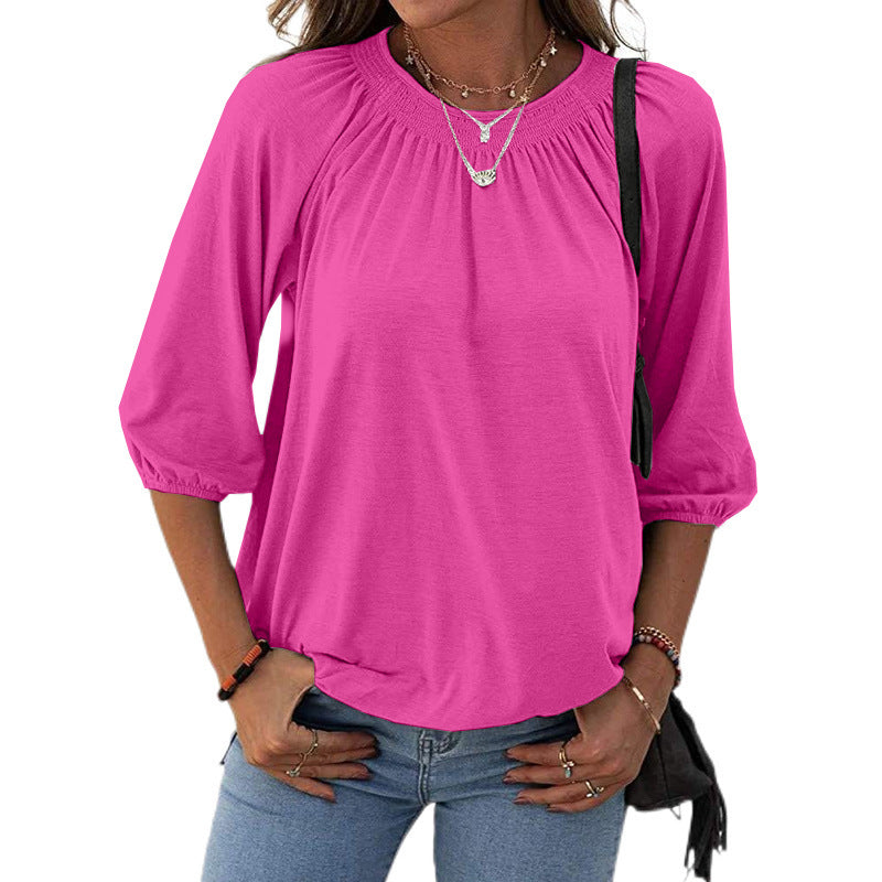 Women's Spring Summer Elegant Pullover Round Neck Loose Blouses