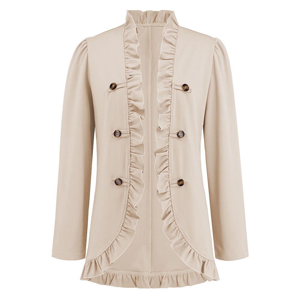 Women's Ruffled Button Small Long Sleeve Coats