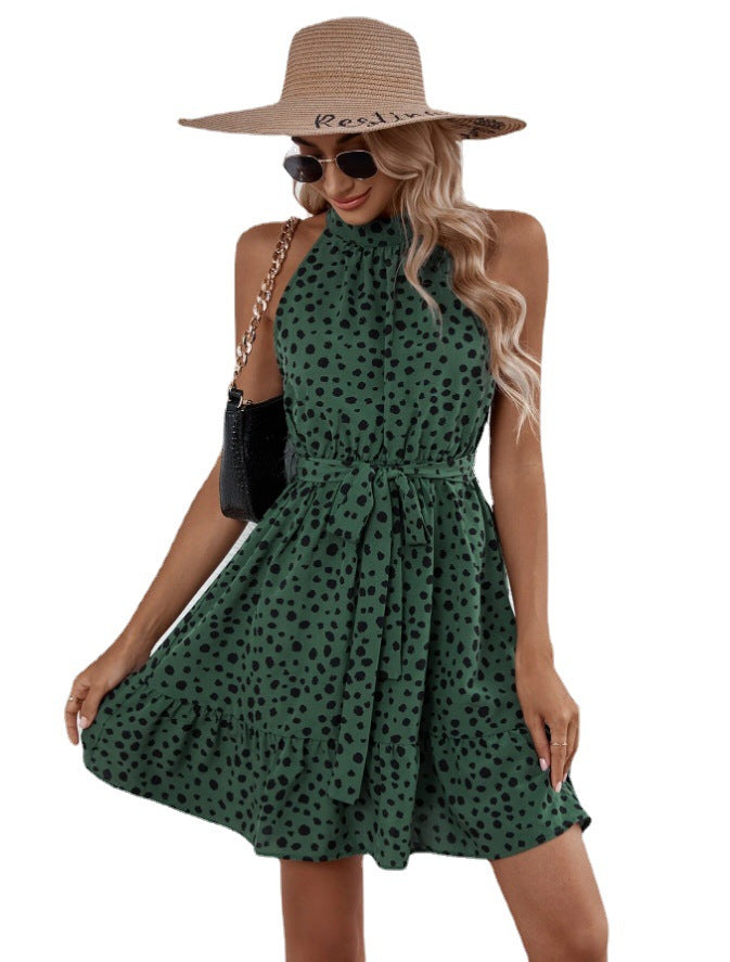 Women's Summer Sleeveless Polka Dot Tied Lotus Dresses