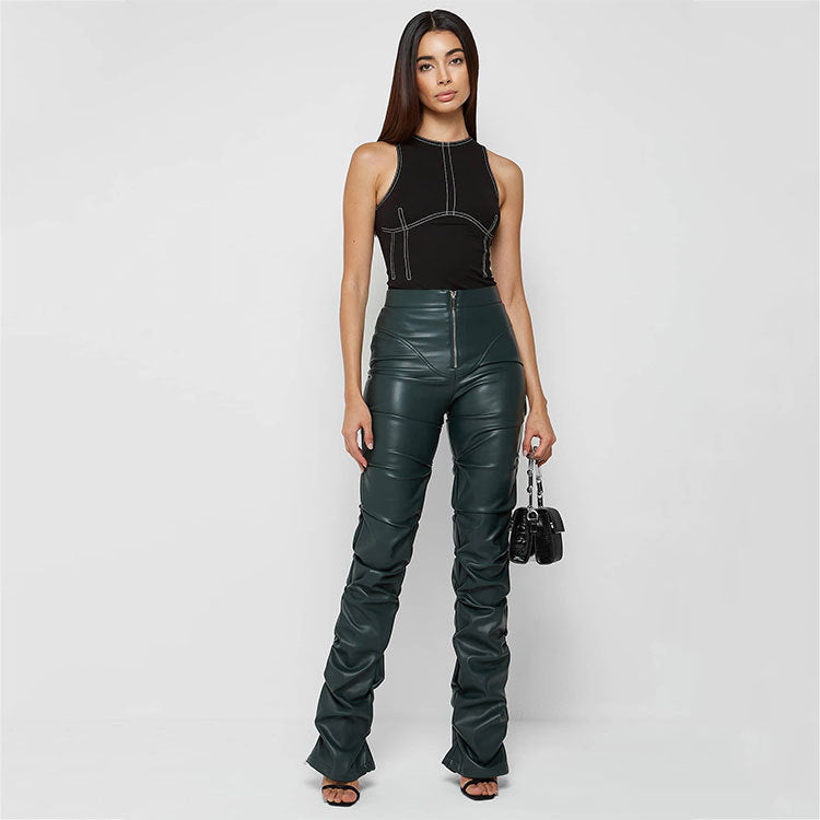 Women's Fashion Tight Long Leather Trousers Personality Pants