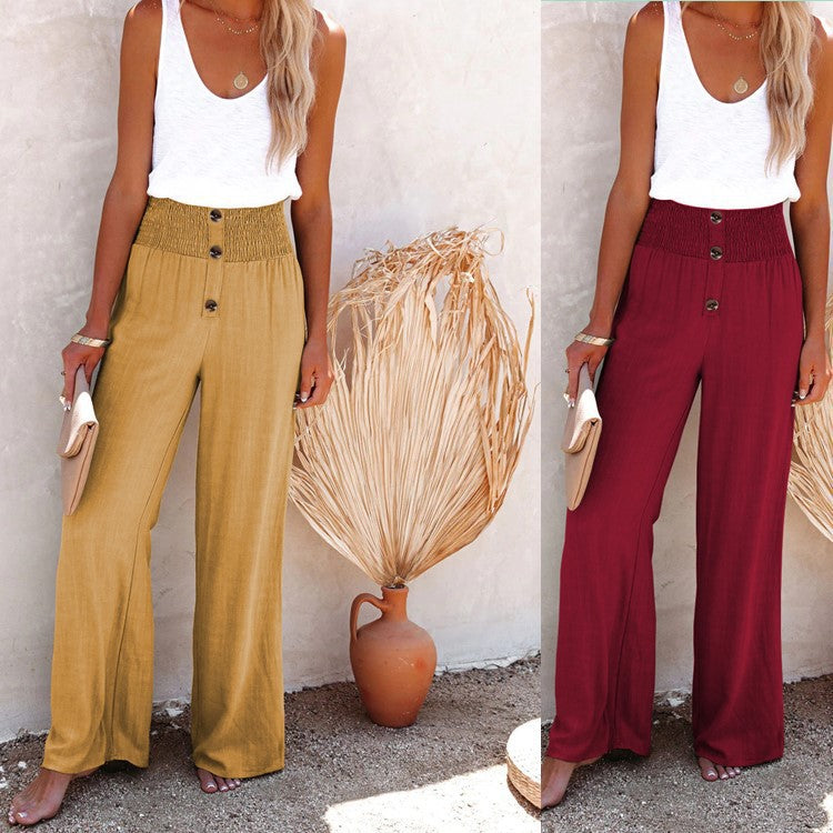 Women's High Waist Loose Long Cotton Linen Wide Leg Pants