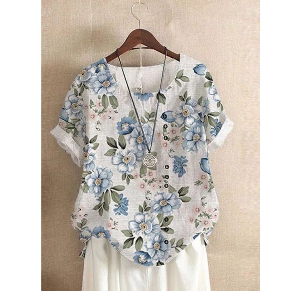 Women's Summer Retro Cotton And Linen Fashion Blouses