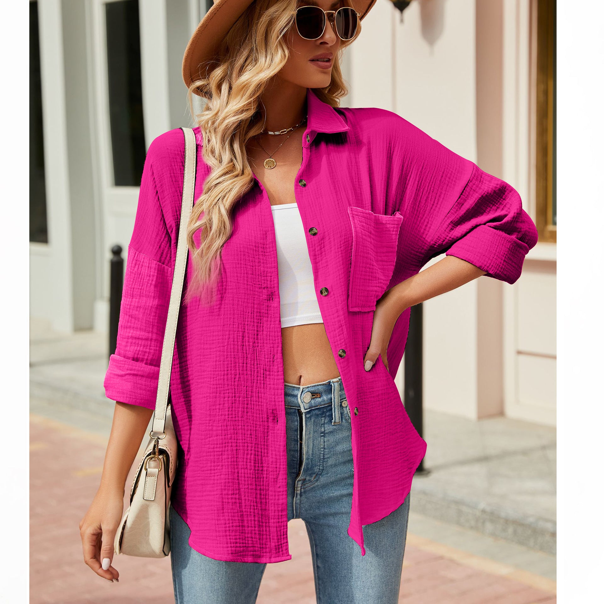 Women's Casual Collar Long Sleeve Button-down Shirt Blouses