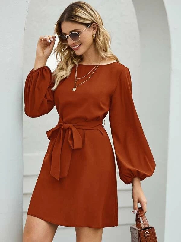 Mid-length Long Solid Color Temperament Commute Slimming Dresses