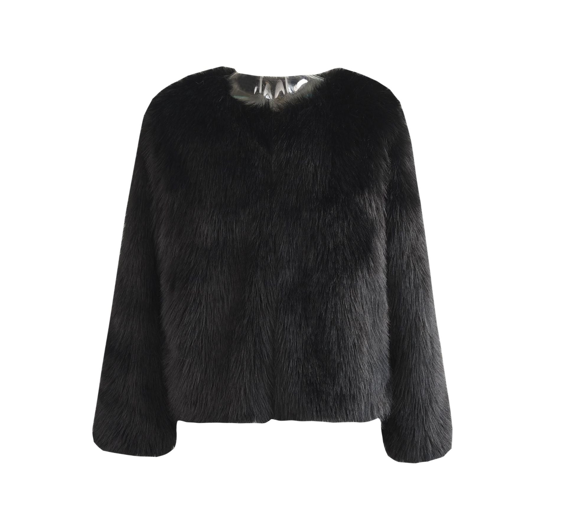 Crew Neck Imitation Fur Overcoat Light Coats