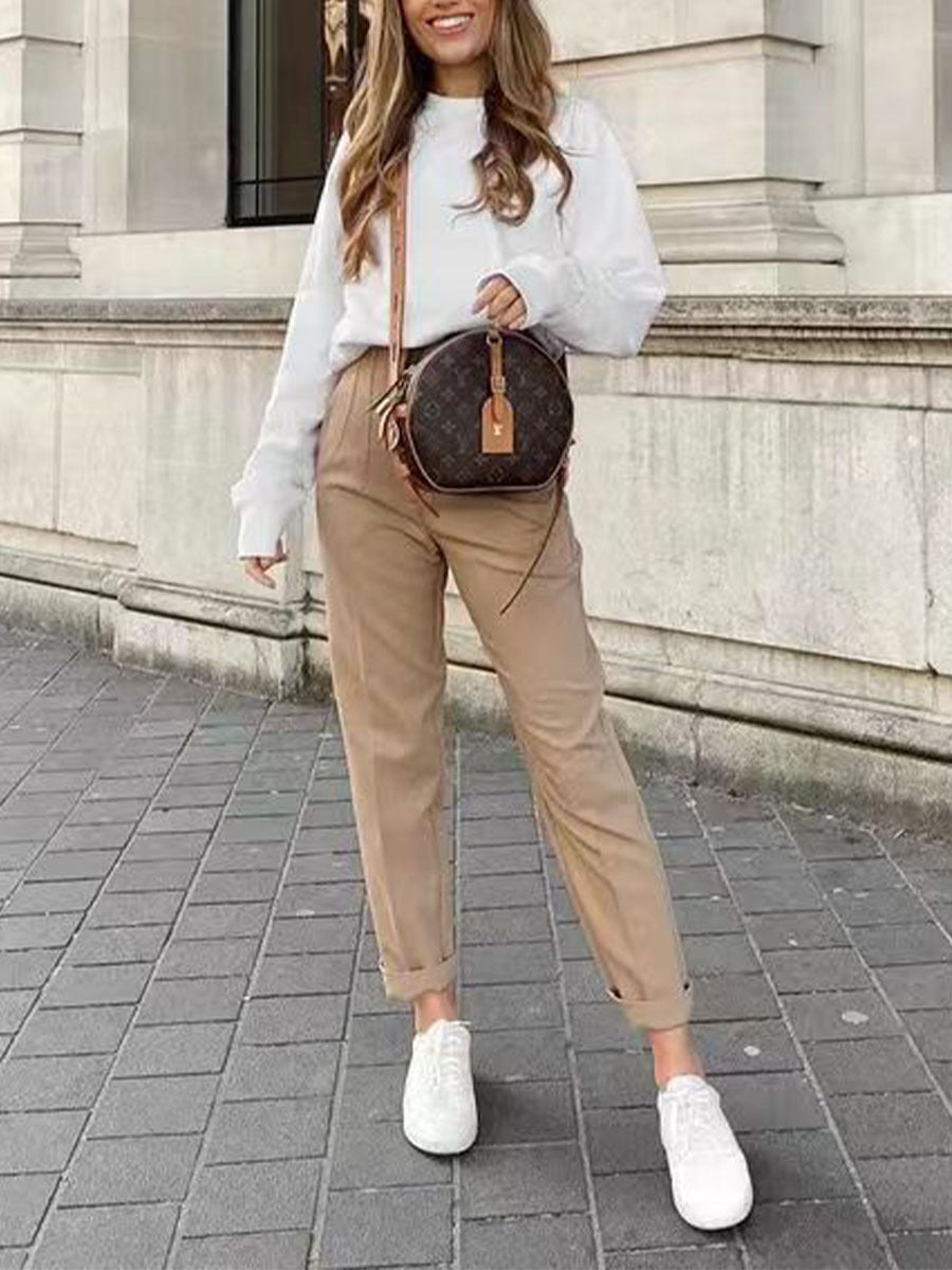 Women's Trousers Slimming Solid Color Pleating Formal Pants