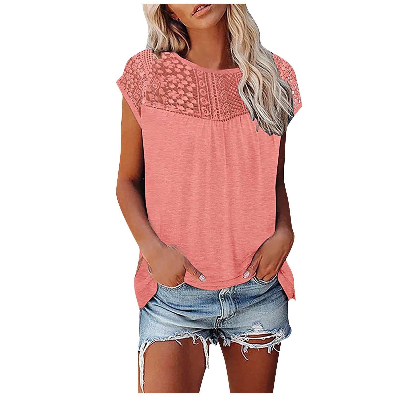 Women's Sexy Lace Stitching T-shirt Solid Color Blouses