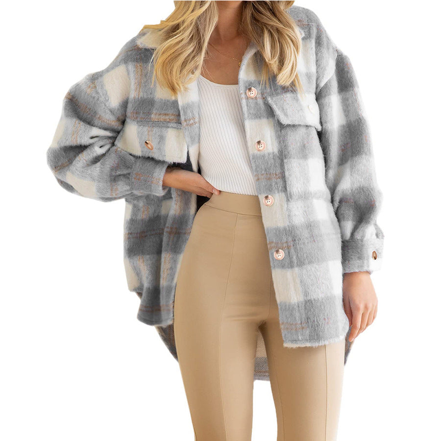 Casual Women's Stylish Plaid Woolen Thick Coats