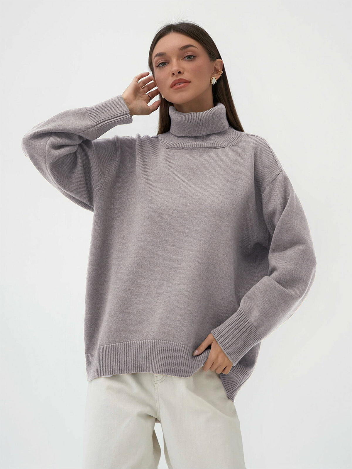 Women's Turtleneck Loose Classic Solid Color Pullover Sweaters