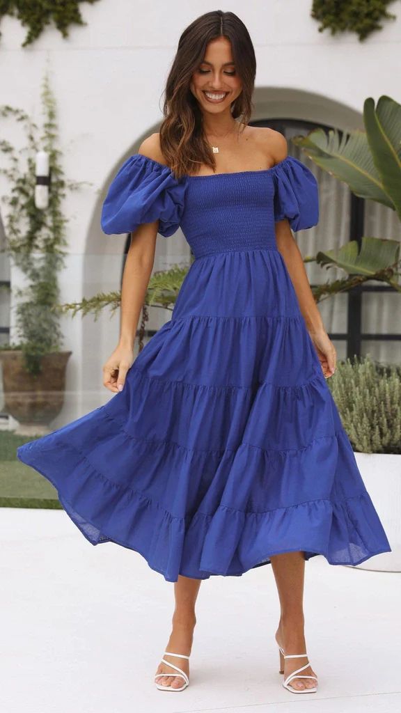 Women's Puff Sleeve Holiday Slim Looking Long Dresses