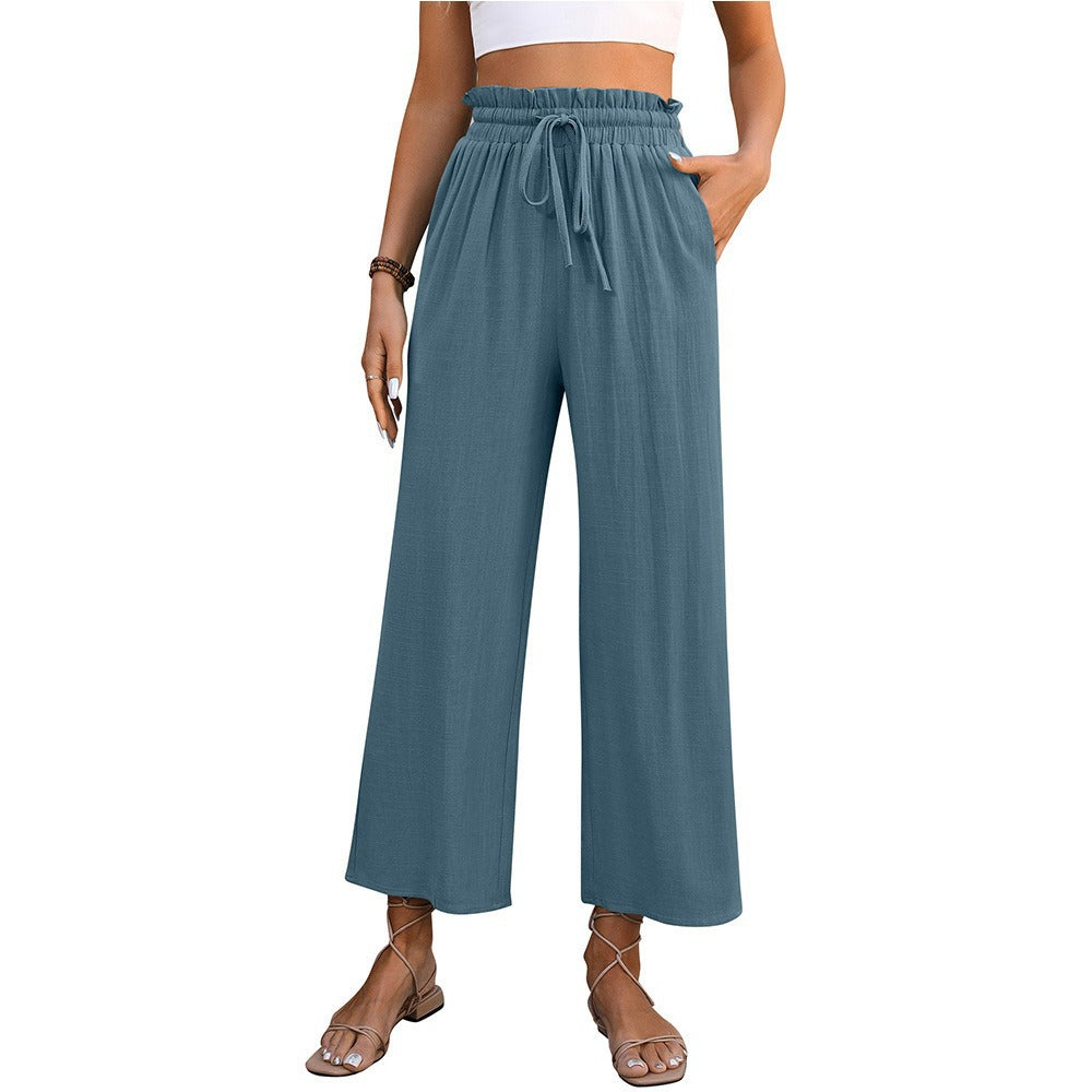 Women's Color Loose Cotton Linen High Waist Pants