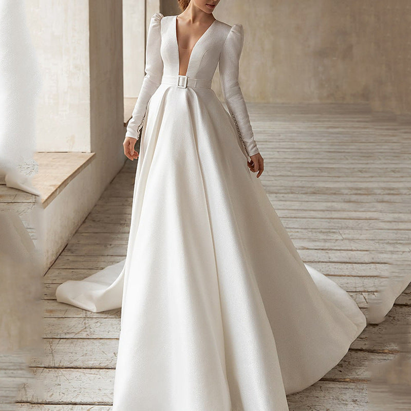 White Satin Slim High French Temperament Dresses