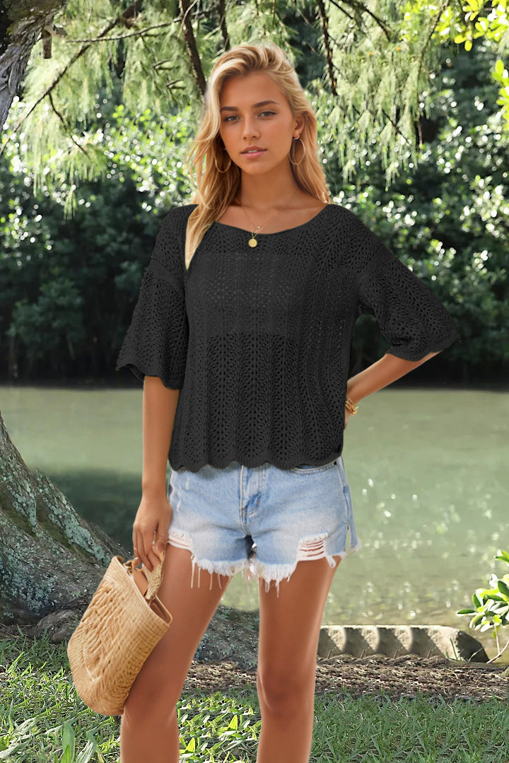 Women's Summer Round Neck Hollow Loose Casual Sweaters