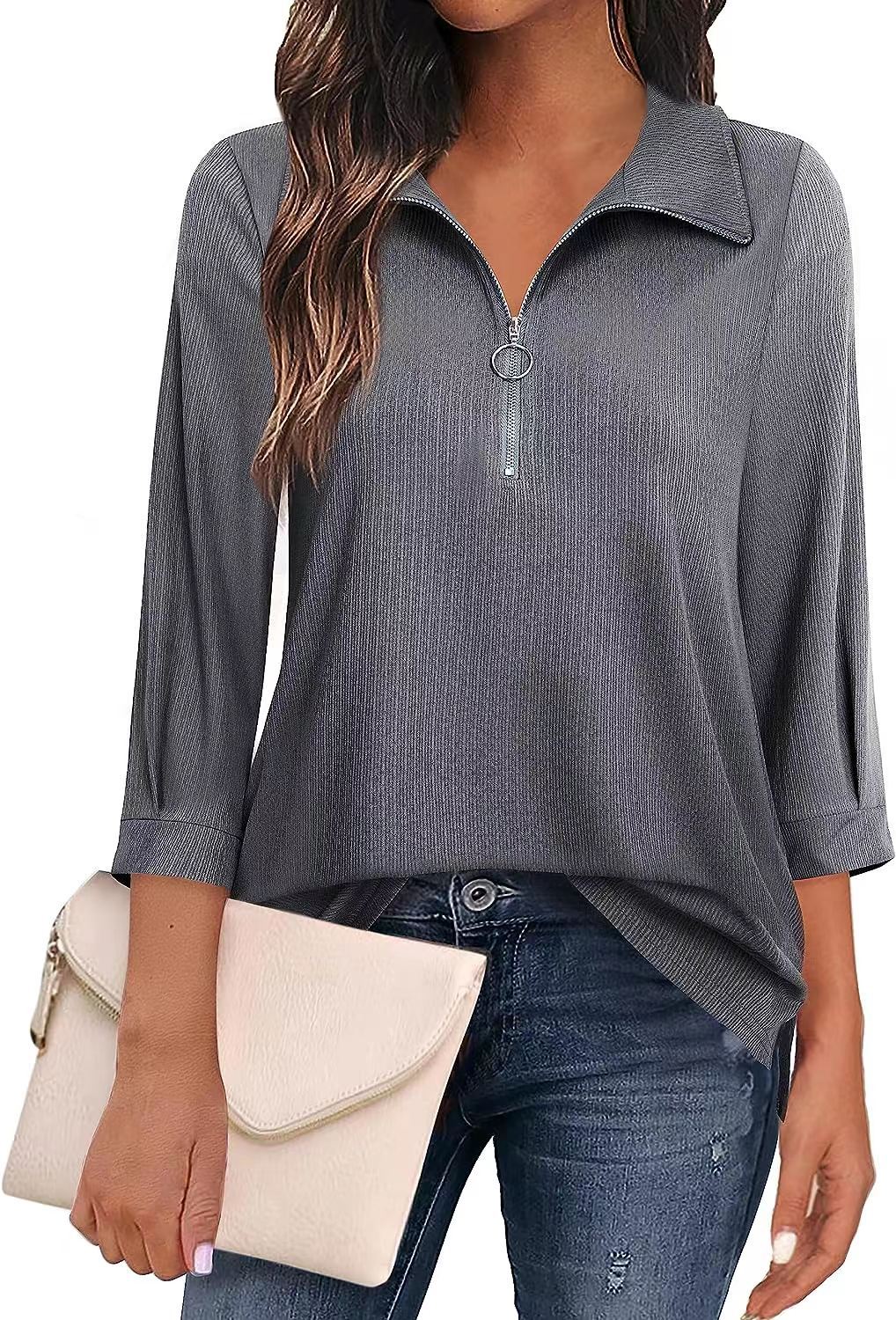 Women's Three-quarter Sleeve Solid Color Shirt Clothing