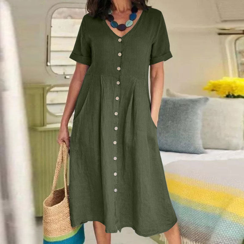 Solid Color Loose High Waist Linen Dresses