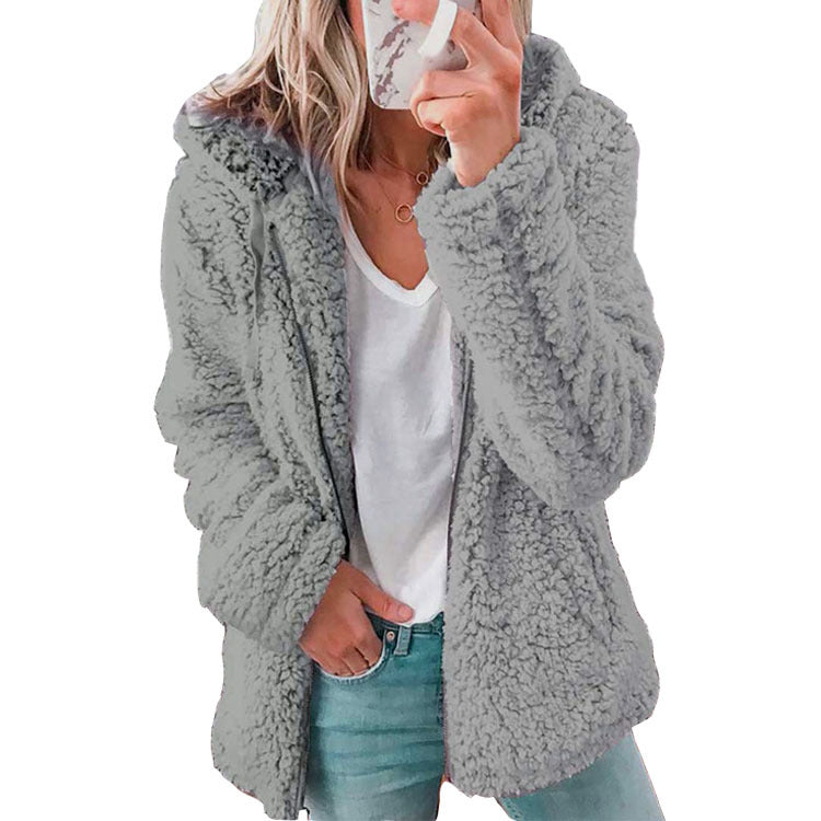 Casual Women's Glamorous Creative Hooded Woolen Jackets