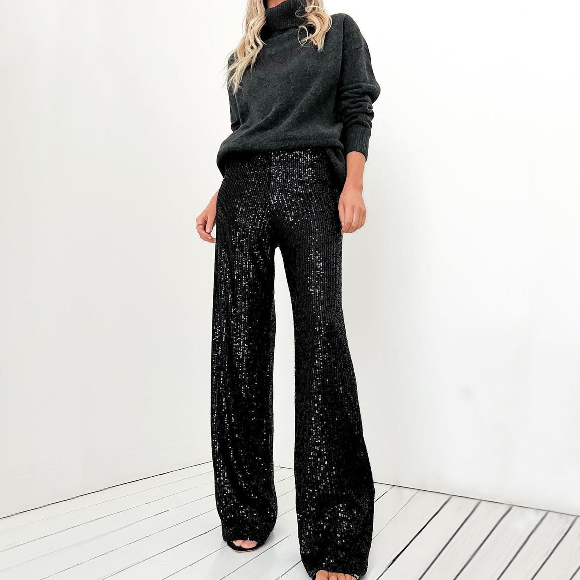 Women's Pure Color Sequins Fashion Casual Straight Pants