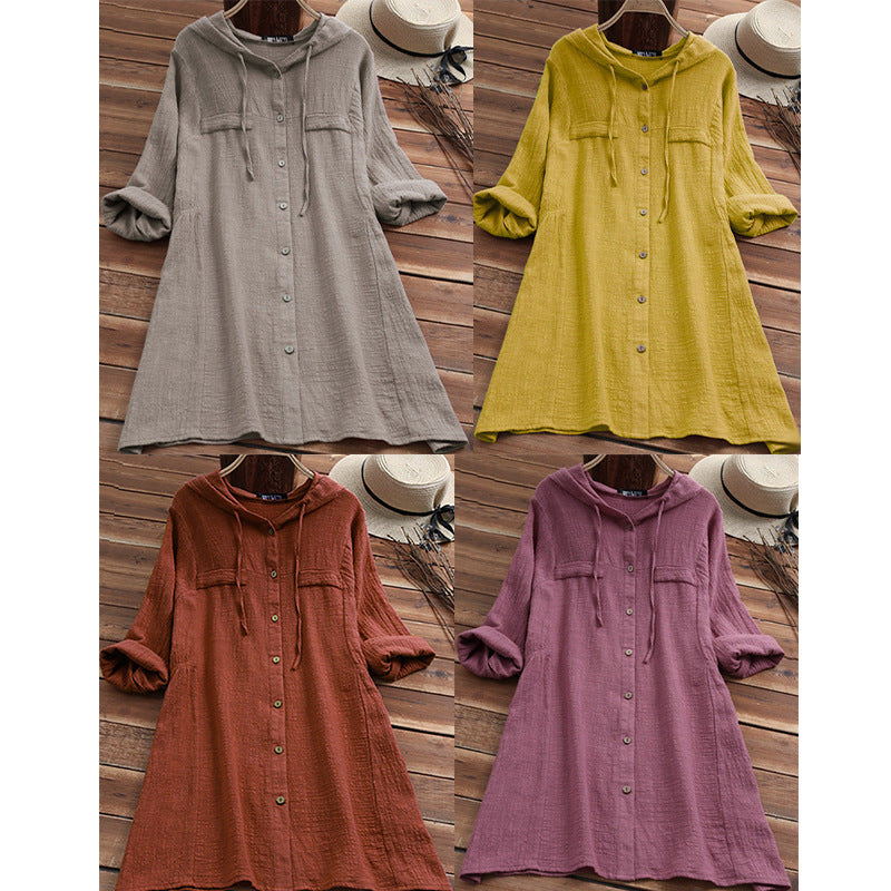 Cotton Linen Solid Color Loose-fitting Large Dresses