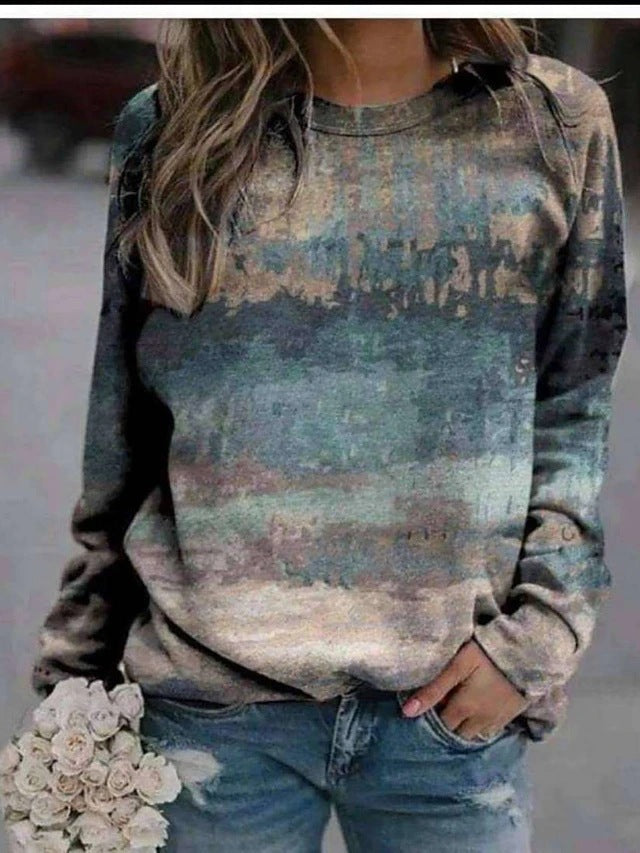 Women's Landscape Flower Floral Print Long Sleeve Sweaters