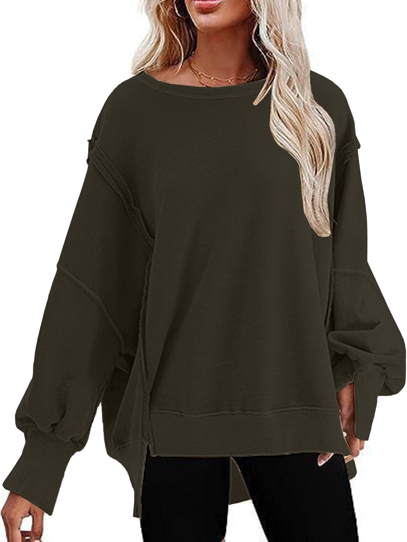 Women's Color Pullover Round Neck Long Sleeves Blouses