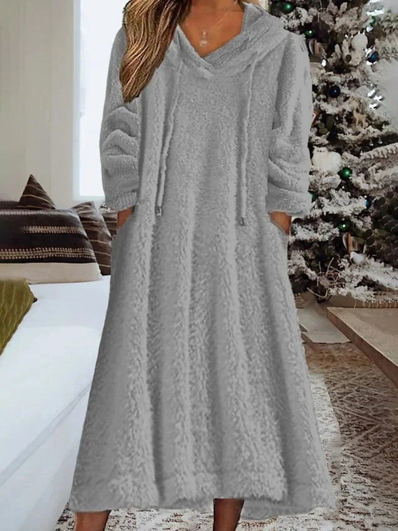 Loose Casual Fluff Hooded Long Sleeve Coats