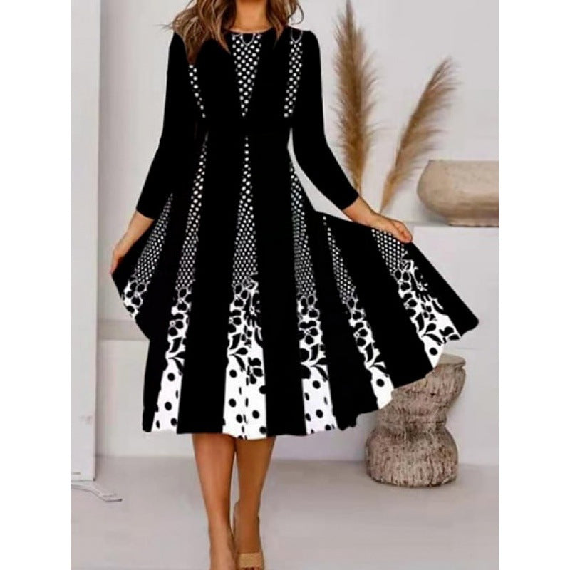 Women's Personalized Printed Round Neck Long Sleeve Dresses