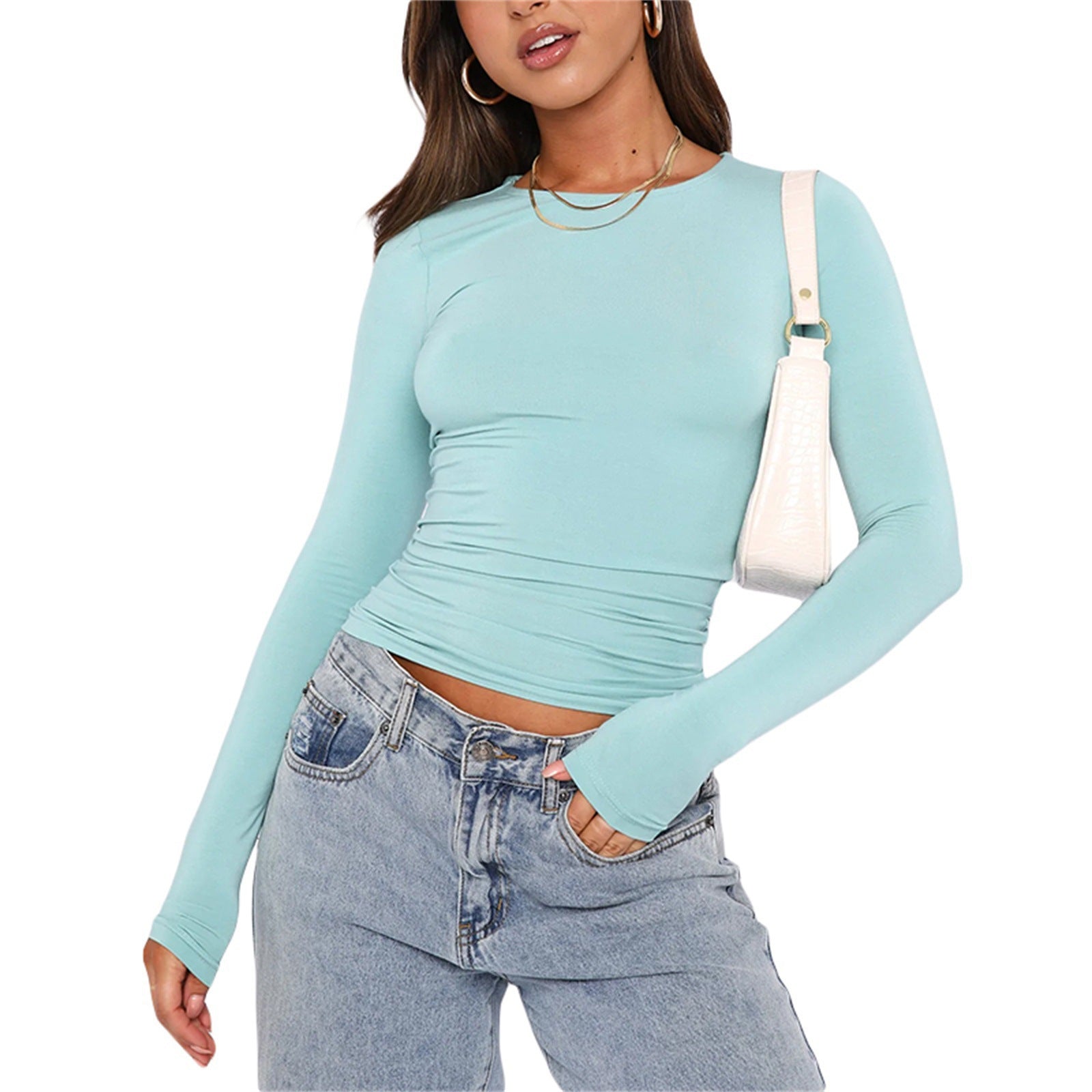 Women's Long Sleeve T-shirt Solid Color Slim Pullover Street Blouses