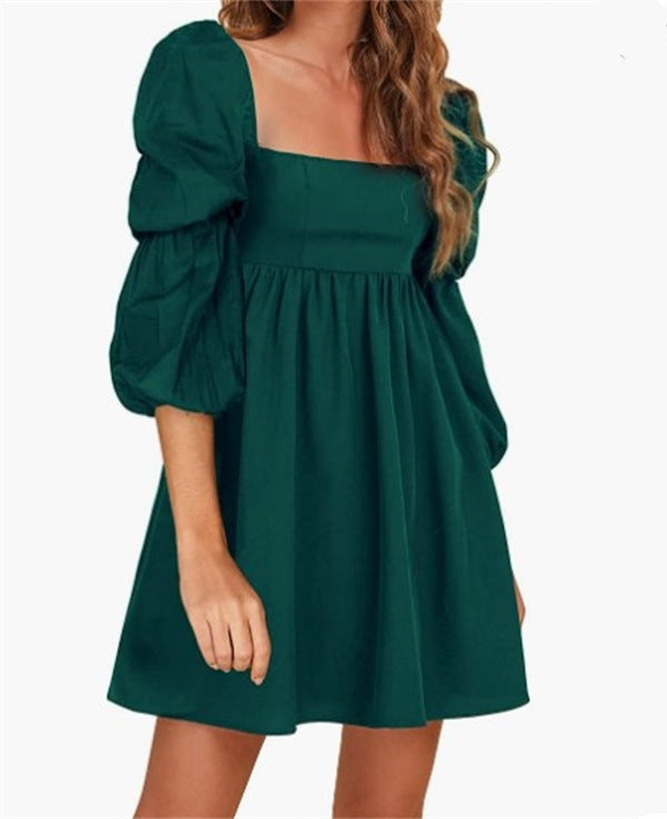 Women's Square Collar Dress Long-sleeved Bubble Casual Dresses