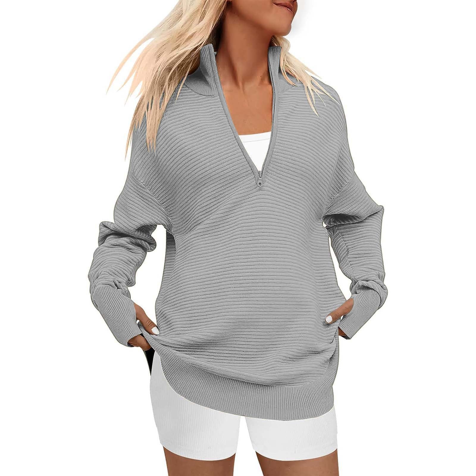 Women's Sleeve Half Zip Casual Rib Knitted Sweaters