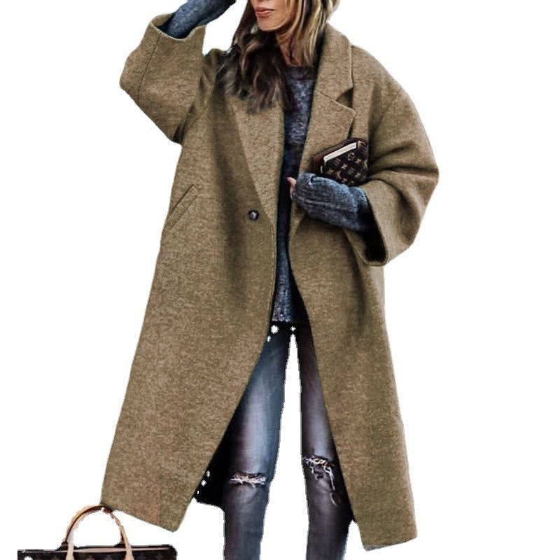 Women's Temperament Commute No Belt Lapel Loose Coats