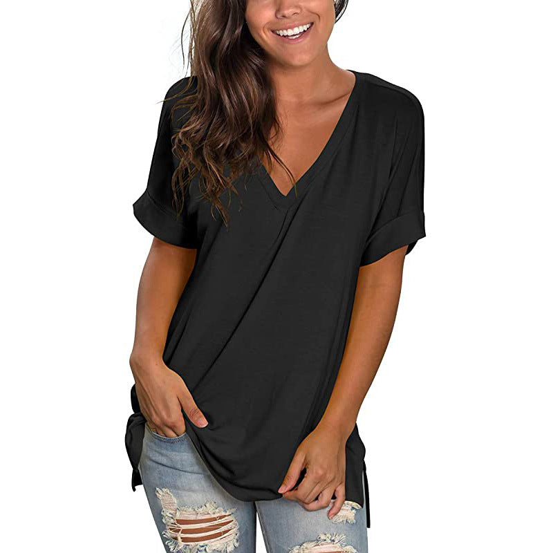 Women's Summer Solid Color Short-sleeved Loose Wear Tops