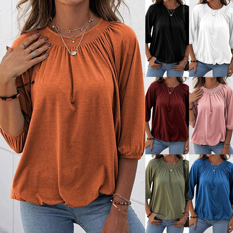 Women's Spring Summer Elegant Pullover Round Neck Loose Blouses