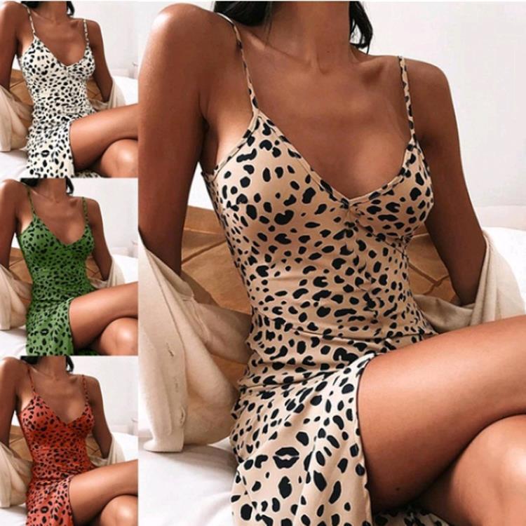 Women's Summer Leopard Print Printed Suspender Dress Dresses