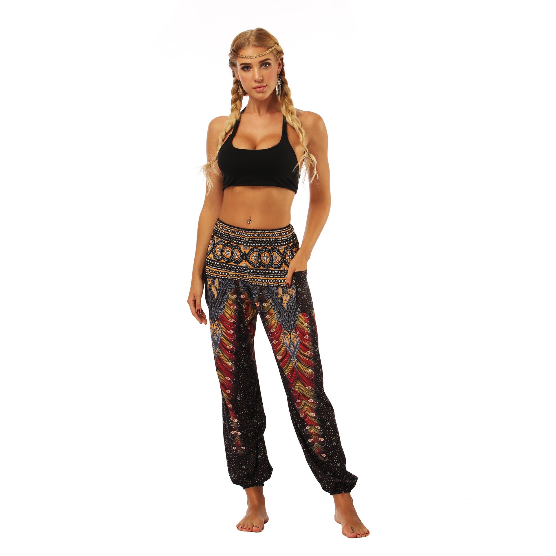 Women's Feather Digital Printed Leisure Yoga Dance Lightweight Pants