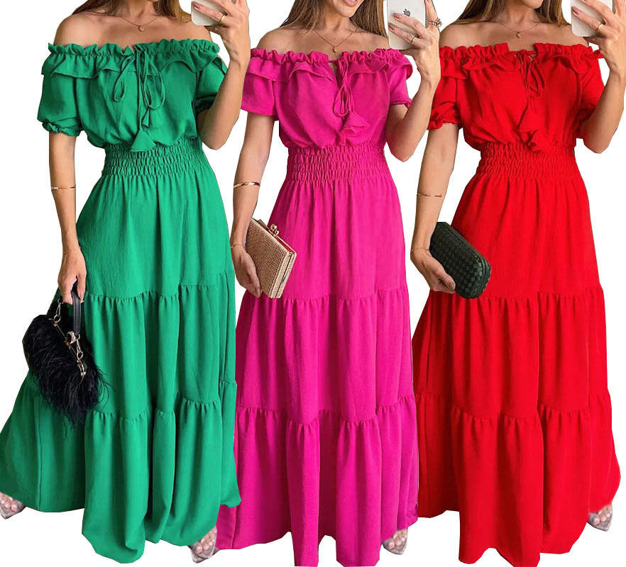 Women's Dress Fashion Elegant Ruffle Puff Sleeve Dresses