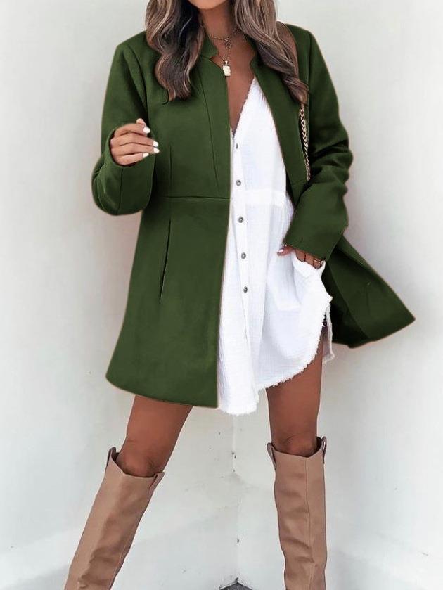 Women's Solid Color Slimming Long Sleeve Pocket Coats