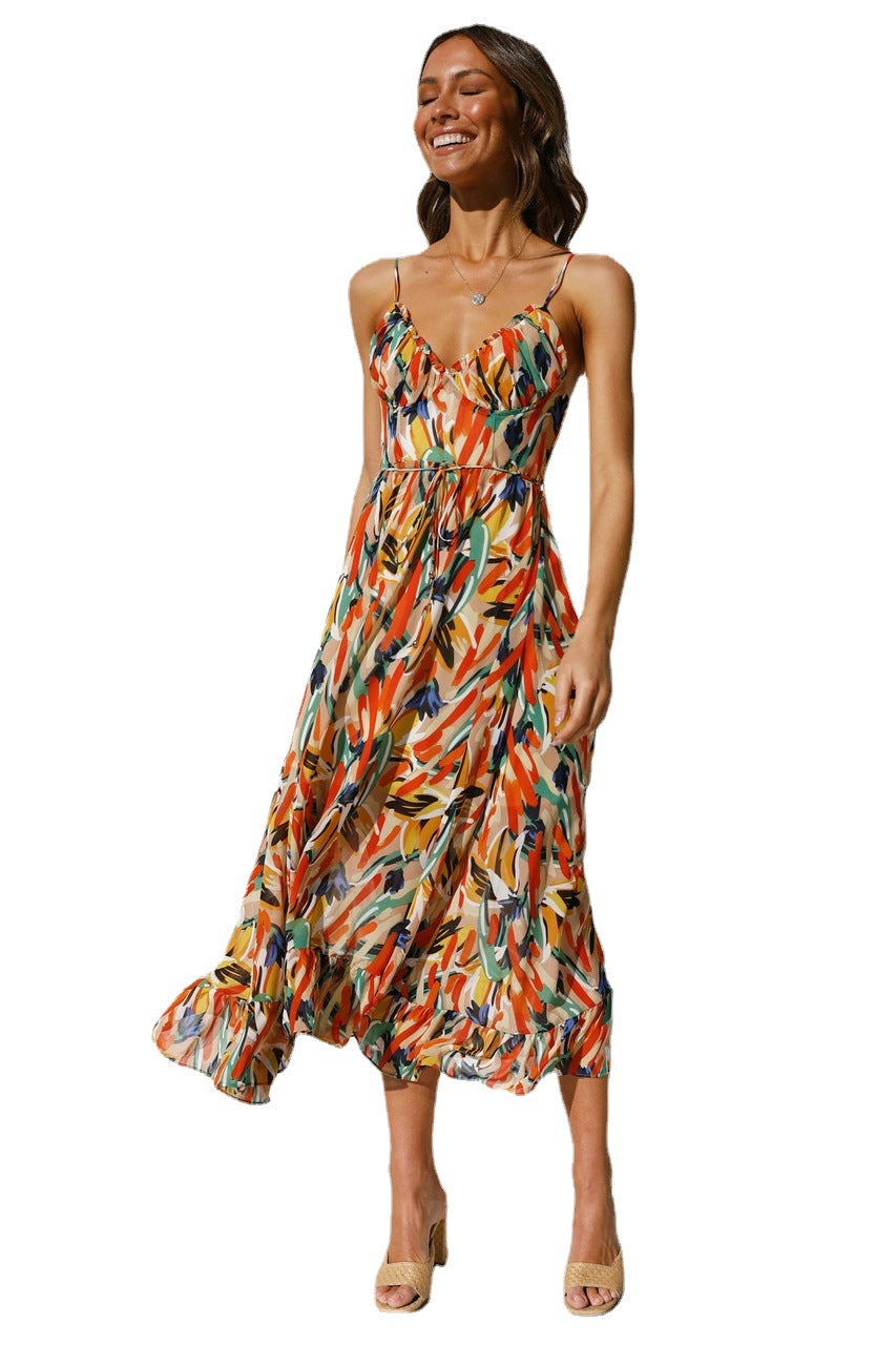 Women's Summer Printed Ruffle Sleeveless Dress Dresses