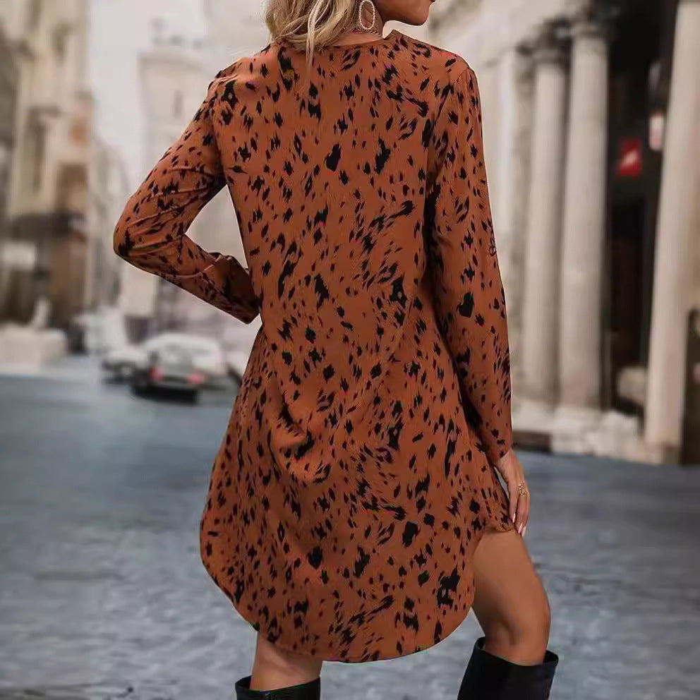 Women's Summer Fashionable Leopard Print Long Sleeve Dresses