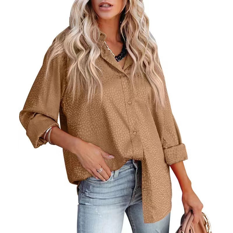 Women's Spring Comfortable Satin Gravel Pattern Long Blouses