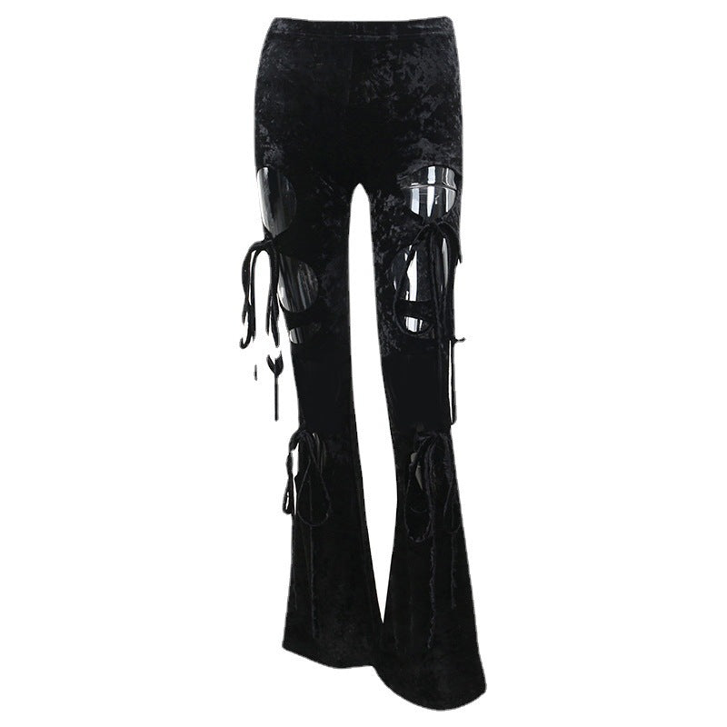 Women's Street Design Sense Skinny Slimming Veet Hollow Pants