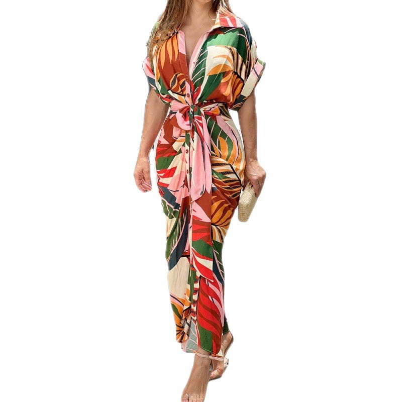 Women's Summer Fashion Printed High Waist Sleeve Dresses