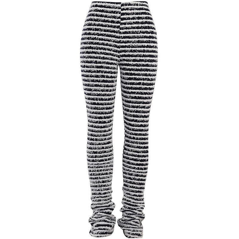 Women's Waist Hip Lift Woolen Striped Sexy Pants