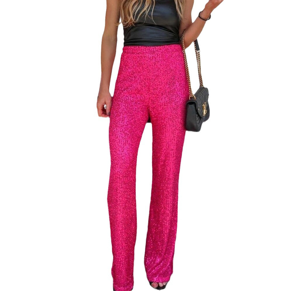 Women's Pure Color Sequins Fashion Casual Straight Pants