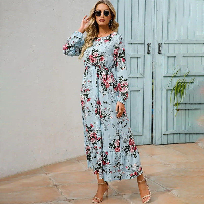 Women's Sleeve Dress Elegant Printed Round Neck Dresses